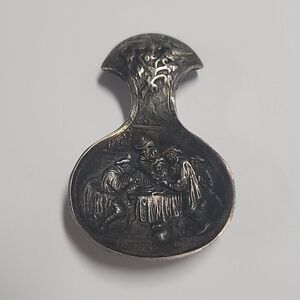 Vintage Danish Silverplate Repousse Tea Caddy Spoon  Tavern  Scene DE ROOKERS